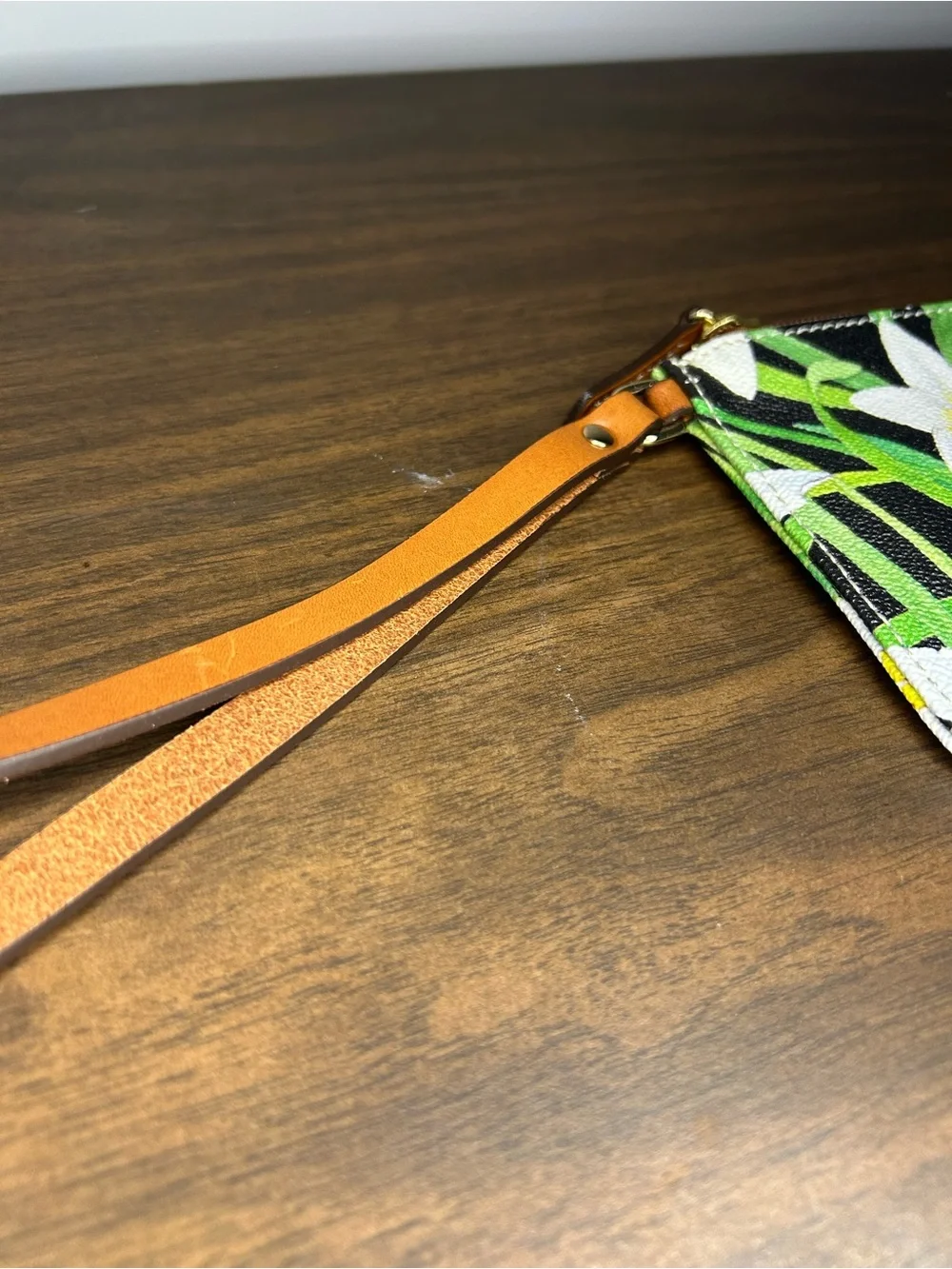Dooney & Bourke Black Floral Zip Wristlet with Yellow Daffodils